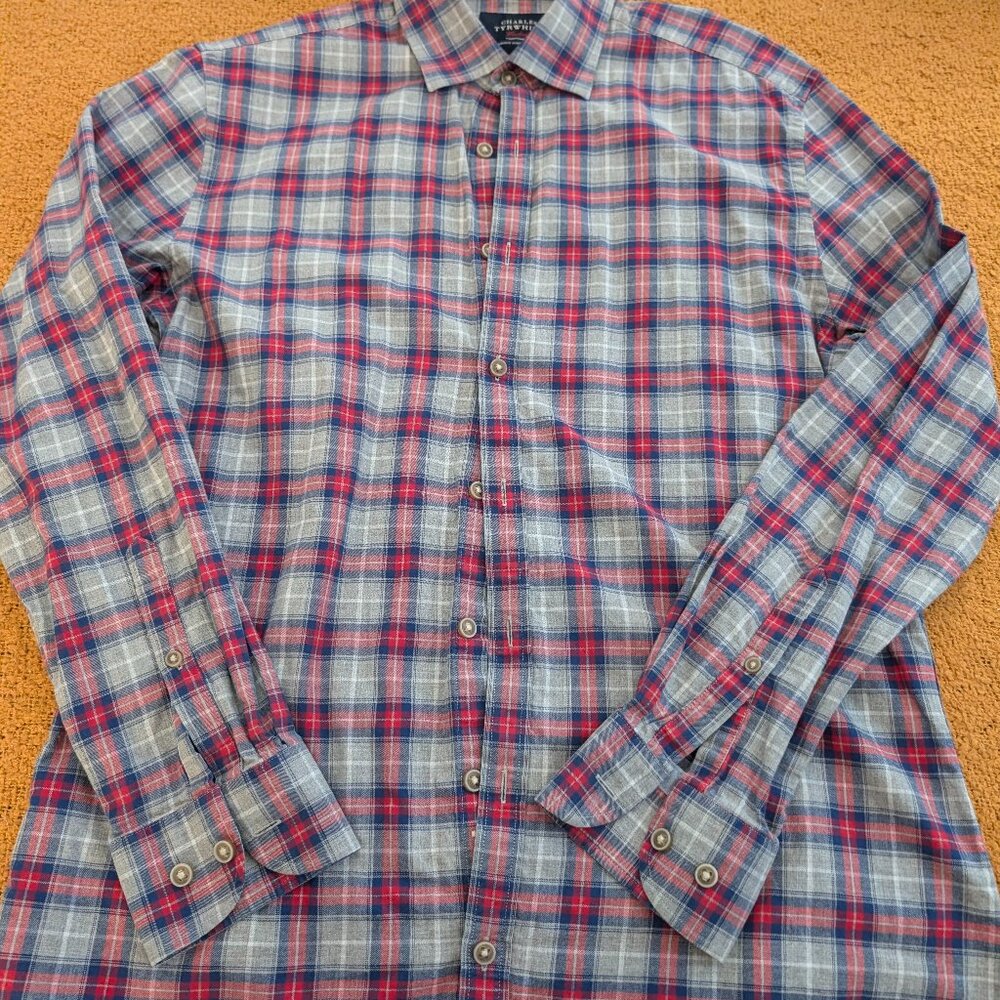Charles Tyrwhitt Red Flannel Patterned Long Sleeve Button Down Men's Shirt M